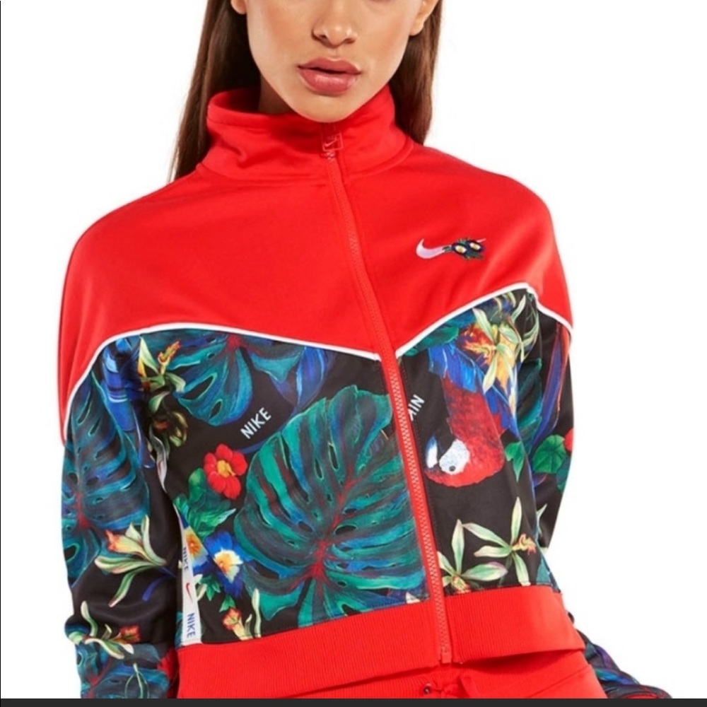 Nike Red Floral Tropical Track Zipper Jacket Large